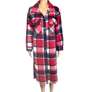 Shacket Red Blue Plaid Flannel Long Shirt Jacket Coat Boho Western Brand New